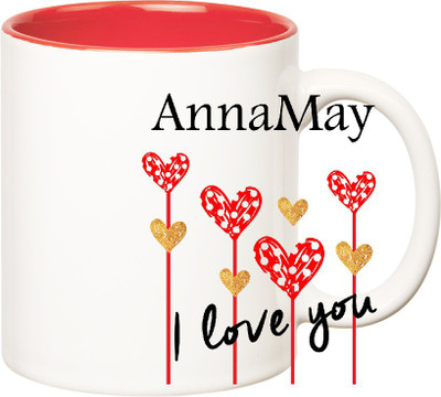 

Huppme I Love You Annamay Inner Red (350 ml) Ceramic Mug(350 ml), Red;white