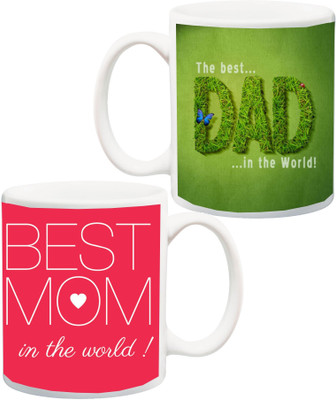 

ME&YOU Gift for Parents/Father/Mother/Daddy/Mummy/Dad/Mummy On Anniversary Or Birthday;Best Dad And Mom In The World Printed Ceramic Mug(325 ml, Pack of 2), Multicolor