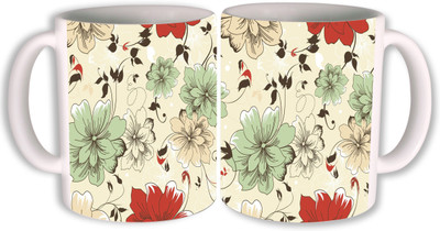 

PhotogiftsIndia flower art design 002 Ceramic Mug(350 ml, Pack of 2), Multicolor