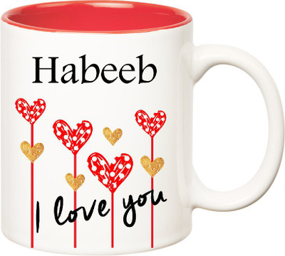 

Huppme I Love You Habeeb Inner Red (350 ml) Ceramic Mug(350 ml), Red;white