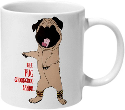 

Mooch Wale Kee Pug Ghoongroo Bandh Ceramic Mug(325 ml), Multicolor