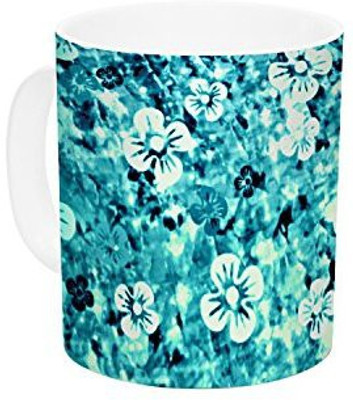 

Kess InHouse InHouse Ebi Emporium Flower Power in Blue Teal Aqua Ceramic Coffee, 11 oz, Multicolor Ceramic Mug(60 ml)