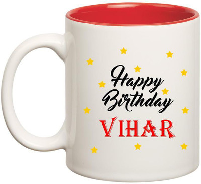 

Huppme Happy Birthday Vihar Inner Red Ceramic Mug(350 ml), Red;white