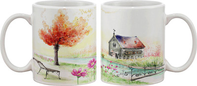 Artifa Hut River And Bench Ceramic, Porcelain Coffee Mug(350 ml) Artifa Hut River And Bench Ceramic, Porcelain Coffee Mug(350 ml)