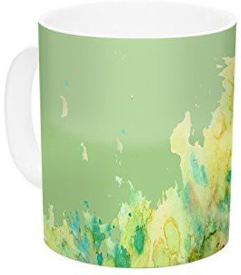 Kess InHouse InHouse Rosie Brown Sea Life Green Yellow Ceramic Coffee, 11 oz, Multicolor Ceramic Mug(60 ml)