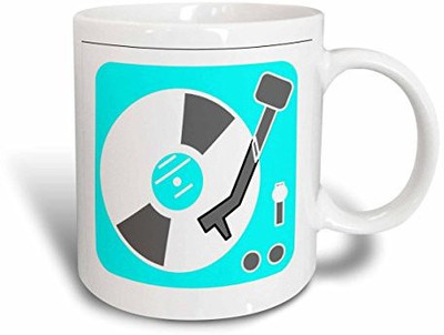 

3dRose mug_38175_1 Turquoise Retro Record Player Ceramic, 11 oz, White Ceramic Mug(60 ml), Multicolor
