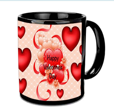 

Raj Laxmi Valentine hearts black Ceramic Mug(350 ml)