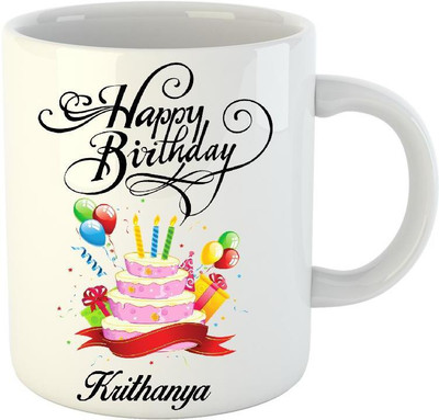

Huppme Happy Birthday Krithanya White (350 ml) Ceramic Mug(350 ml)