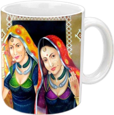 

Raj Laxmi Rajasthani Theme White Ceramic Mug(350 ml)