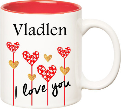 

Huppme I Love You Vladlen Inner Red (350 ml) Ceramic Mug(350 ml), Red;white