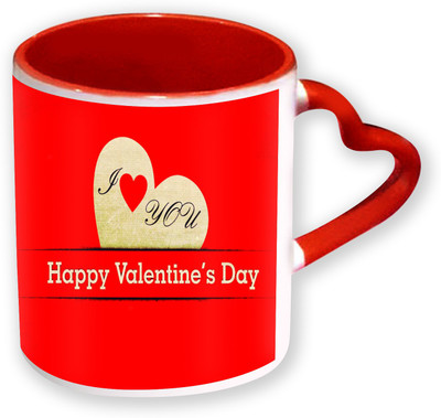 

Heyworlds Happy Valentine Day Gifts Heart Shape Red Color with Handle 29 Ceramic Mug(325 ml), Multicolor