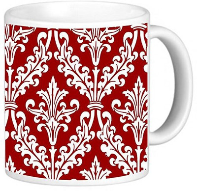 

Rikki Knight LLC Knight Photo Quality Ceramic Coffee, 11 oz, Burgundy Color Damask Design Ceramic Mug(60 ml), Multicolor