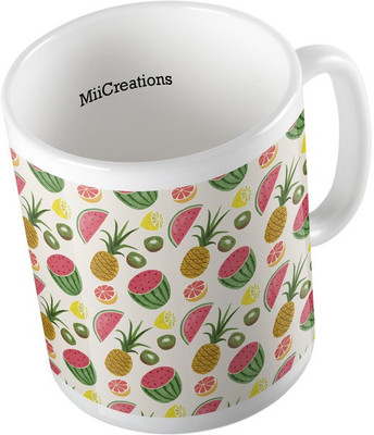 

MiiCreations Printed Fruits Pattern Ceramic Mug(325 ml), Multicolor