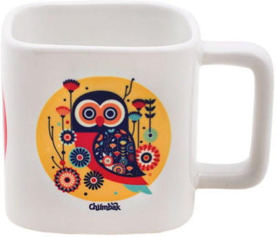 

Chumbak Paisley Owl Square Ceramic Mug(253 ml), White