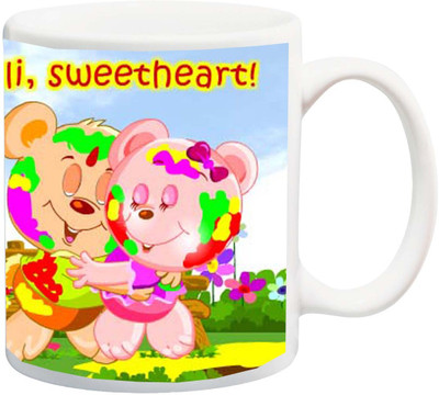 

ME&YOU Gift for Holi;Happy Holee Sweetheart 3D Printed Ceramic Mug(325 ml), Multicolor