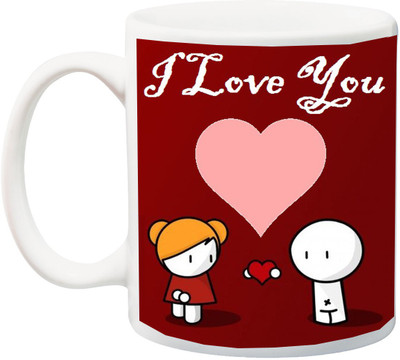 

ME&YOU Valentines Gift ; I Love You In Red Backgorund Printed Ceramic Mug(325 ml), Multicolor