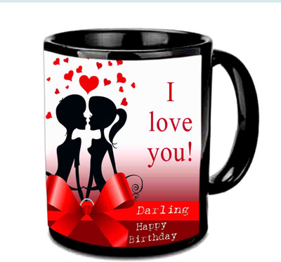 

Raj Laxmi Happy B'day Darling Black Ceramic Mug(3.5 ml)
