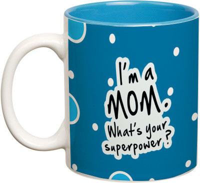

Prithish I'm A Mom. What's your Superpower  Blue Double Colour Ceramic Mug(330 ml), Multicolor