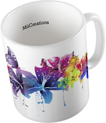 

MiiCreations Printed Flower and Butterfly Ceramic Mug(325 ml), Multicolor