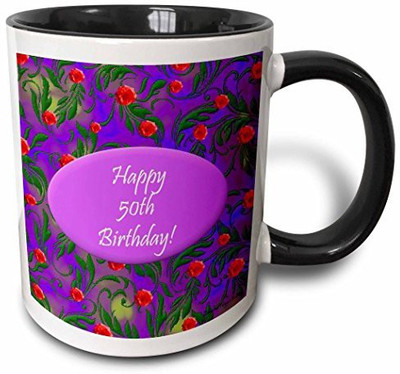 

3dRose mug_39558_4 Wild Purple 50Th Birthday Design Two Tone Black, 11 oz, Black/White Ceramic Mug(60 ml)
