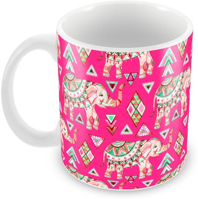 

Tuelip Beautiful Printed Modern Indian Elephants Ceramic Mug(350 ml), Multicolor