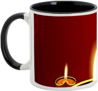 

AllUPrints Deepawali Gifts - Enjoy The Sparkling Diwali Ceramic Mug(325 ml), Black