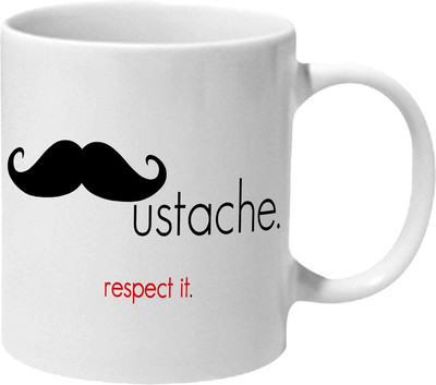 Mooch Wale Mustache Respect It Ceramic Mug(325 ml), Multicolor