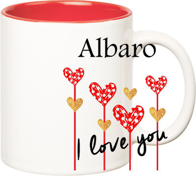 

Huppme I Love You Albaro Inner Red (350 ml) Ceramic Mug(350 ml), Red;white