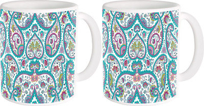 

Heyworlds gifts for flower design 46 Ceramic Mug(325 ml, Pack of 2), Multicolor