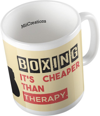 

MiiCreations Printed Boxing It's Cheaper Than Therapy Ceramic Mug(325 ml), Multicolor
