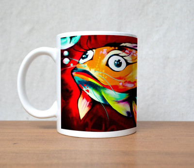60% OFF on StyBuzz Colorfull Fish Art Porcelain Coffee Mug(300 ml)