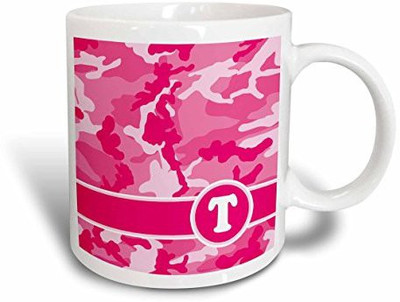 

3dRose mug_165842_2 Cute Pink Camo Camouflage Letter T Ceramic, 15-Ounce Ceramic Mug(60 ml)