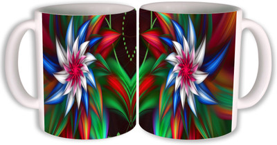 

PhotogiftsIndia flower design 007 Ceramic Mug(350 ml, Pack of 2), Multicolor