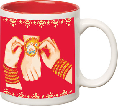 

Huppme Happy Rakshabandhan Inner Red Ceramic Mug(350 ml), Red;white
