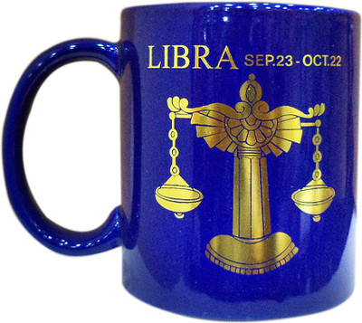 

Divsam Libra Zodiac Sign Coffee Ceramic Mug(350 ml), Blue;gold