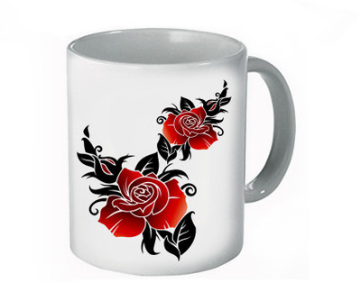

My Bestow Rose Design White Plain Coffee Ceramic Mug(320 ml), Multicolor