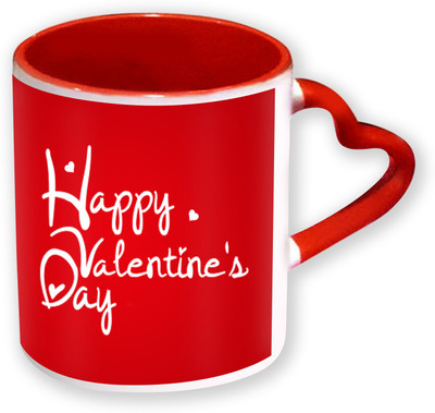 

Heyworlds Happy Valentine Day Gifts Heart Shape Red Color with Handle 49 Ceramic Mug(325 ml), Multicolor