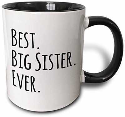 

3dRose mug_151535_4 Best Big Sister Ever Gifts for Elder and Older Siblings Black Text Two Tone Black, 11 oz, Black/White Ceramic Mug(60 ml)