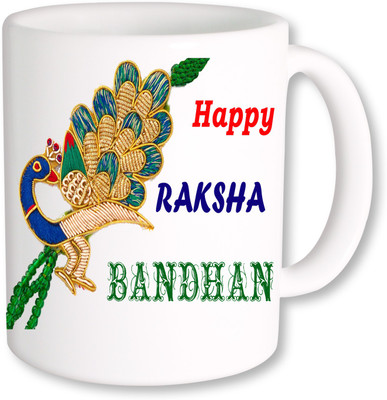 

PhotogiftsIndia Peacock Style Rakshabandhan Ceramic Mug(325 ml), Multicolor