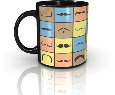 Seven Rays Cafe Moustache Ceramic Mug(350 ml)