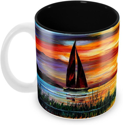 

Tuelip Beautiful Nature Painting Printed Inner Black For Tea And Coffee Ceramic Mug(350 ml), Multicolor