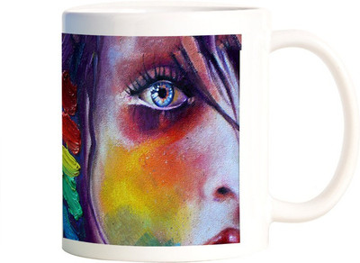 

Rangeele Inkers Girl Colorful painting Ceramic Mug(300 ml), Multicolor