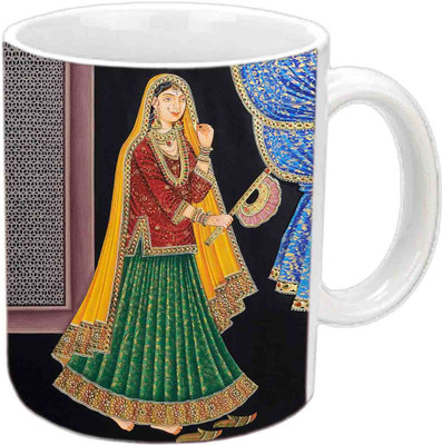 

Raj Laxmi Beautiful Design For Rajasthani culture White Ceramic Mug(350 ml)