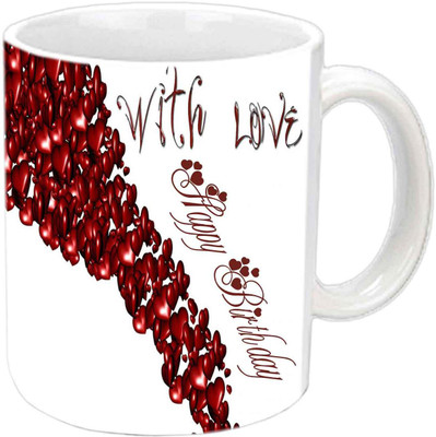 

Raj Laxmi falling hearts lovers b'day white mug Ceramic Mug(350 ml)