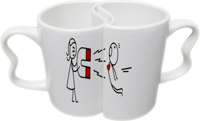 

Ucard Valentines Day Strong Pull Love Couple Bone China, Ceramic, Porcelain Mug(325 ml), Multicolor