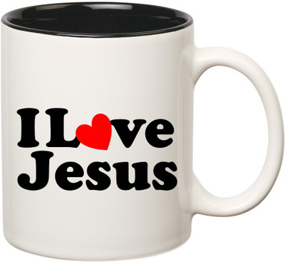 

HuppmeGift Jesus Love Inner Black Ceramic Mug(350 ml), Black;white