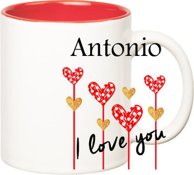 Huppme I Love You Antonio Inner Red (350 ml) Ceramic Mug(350 ml), Red;white