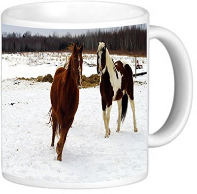 

Rikki Knight LLC Knight Photo Quality Ceramic Coffee, 11 oz, Galloping Horses in Snow Ceramic Mug(60 ml), Multicolor