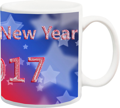 

ME&YOU Gift for Husband/Wife,Boyfriend/Girlfriend,Lover;Happy New Year Stars Printed Ceramic Mug(325 ml), Multicolor