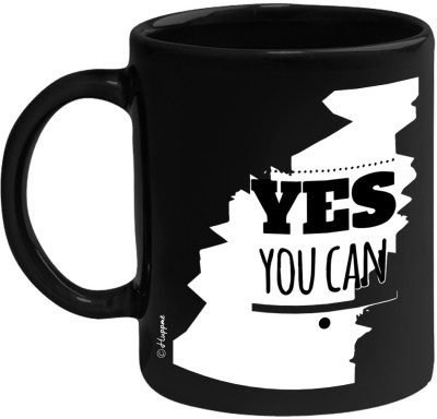 HUPPME Yes You Can Black 350ML Ceramic Coffee Mug(350 ml)